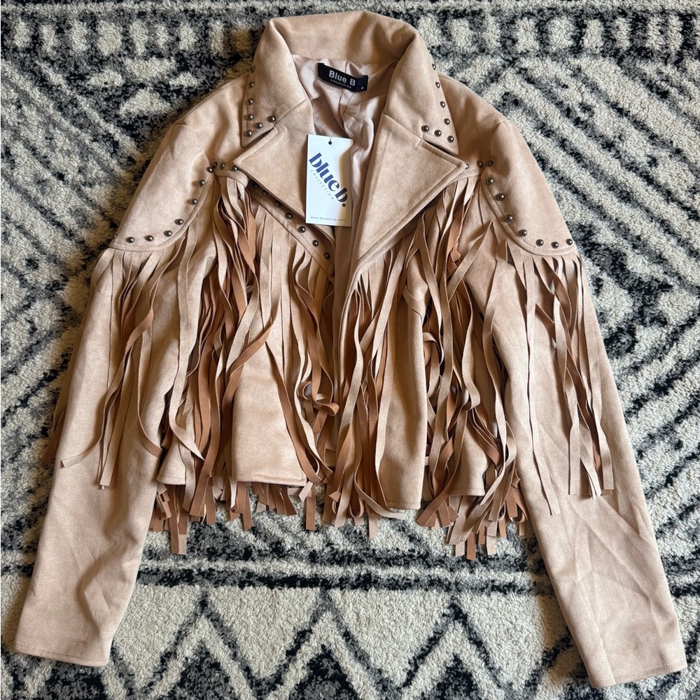 ** SOLD ** NWT Blue B Chic Beige Suede Fringe Jacket